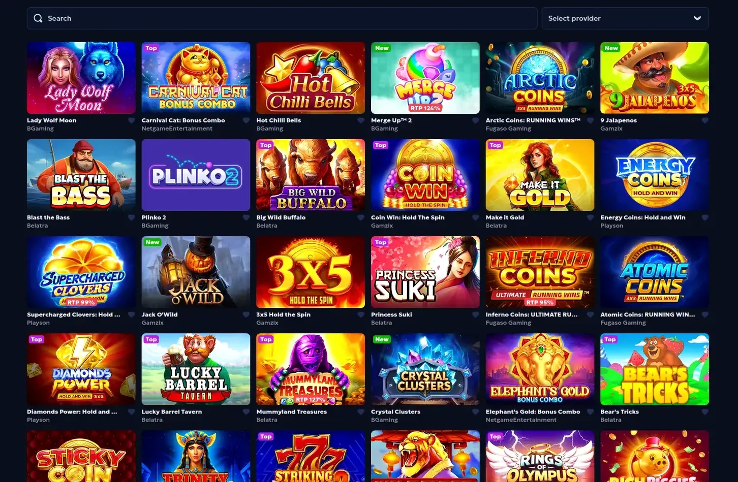 Glorion Casino Spielauswahl